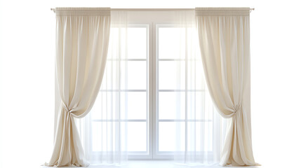 Elegant beige curtains on window with natural light