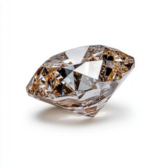 A photostock of a small polished diamond crystal, isolated on a clean white background, brilliant and luxurious, High Quality