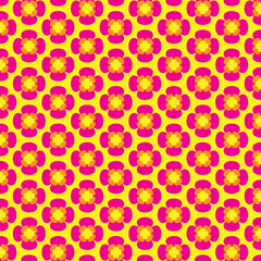 A bold floral pattern background in hot pink and yellow showcases vibrant, contrasting colors. The lively combination adds energy and visual appeal, making the flower design stand out beautifully.