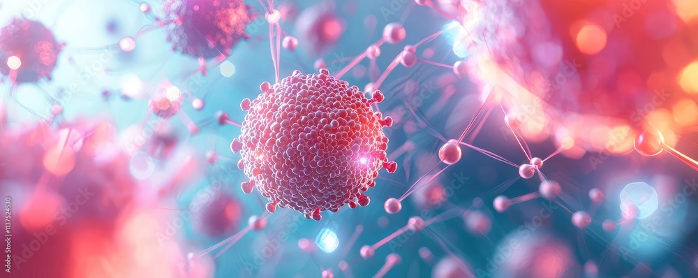 Poster cancer cells idea. microscopic view of colorful viruses, showcasing intricate details and health imp