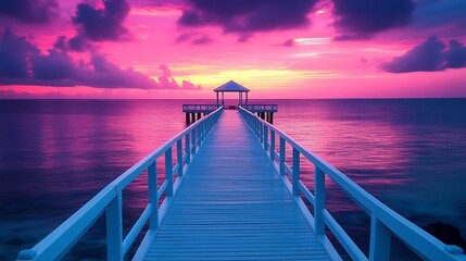 Naklejka premium pier, sea, beach, water, sky, jetty, bridge, ocean, 