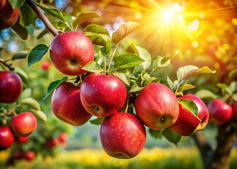 Juicy Red Apples Orchard Tree Branch High Depth of Field Photography