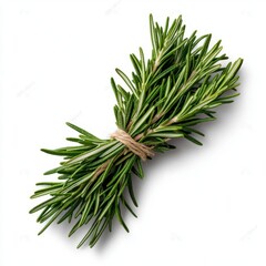 A photostock of a sprig of fresh rosemary, isolated on a clean white background, aromatic and natural, High Quality
