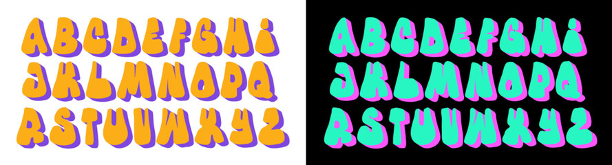 Retro 60s, 70s style groovy alphabet. ABC vintage art. Funky doodle font