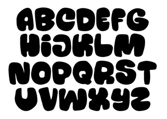 Creative doodle drawing alphabet. Bold cute playful rounded font 