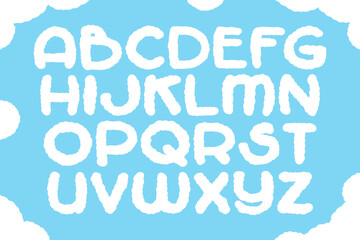 Doodle bubble font. Puffy alphabet letters. Cloudy abc template