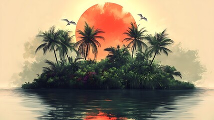 sunset, palm, beach, tree, tropical, sky, sea, sunrise, 