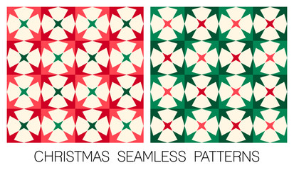 Set of red and green geometrical star seamless pattern design for christmas and new year holidays.