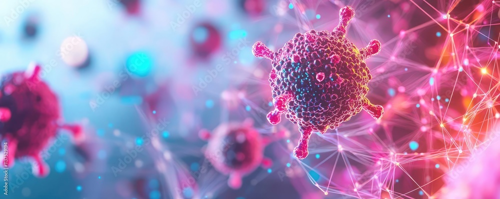Poster cancer cells idea. colorful microscopic view of a virus with intricate details and surrounding struc