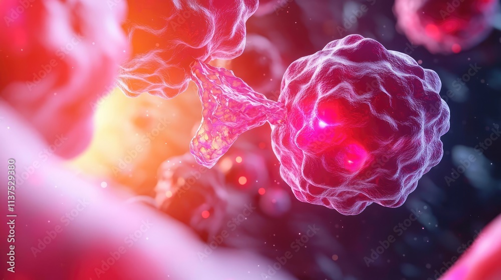 Aufkleber cancer cells idea. a close-up view of colorful cells interacting in a vibrant microscopic world.