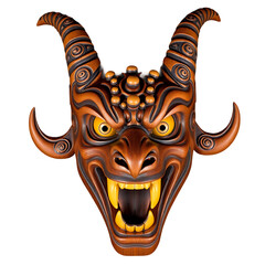 Macabre Demon Mask Pointneuf Mascarons Vector Art on transparent background
