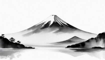 水墨画風で描かれた富士山の風景