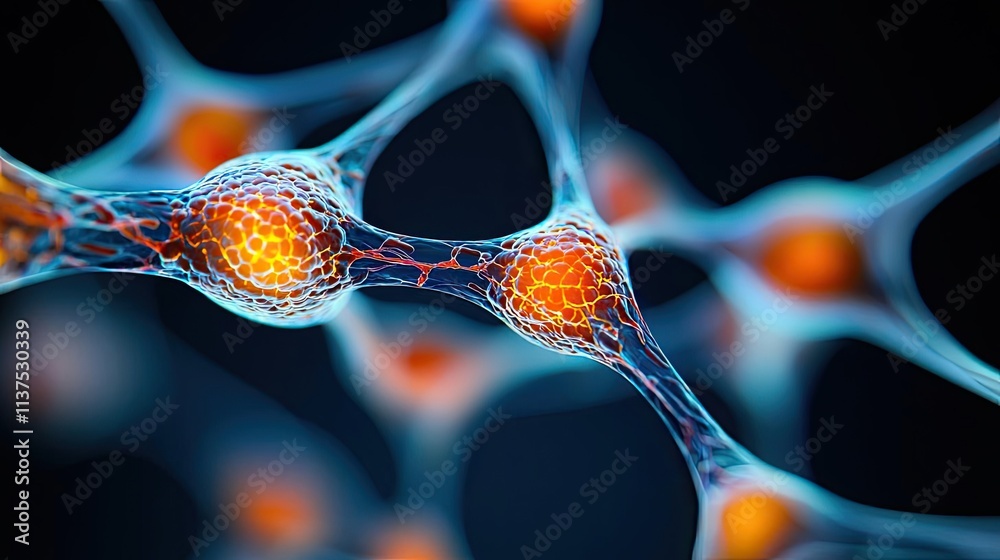 Poster cancer cells idea. close-up of vibrant neural network illustrating complex connections and interacti