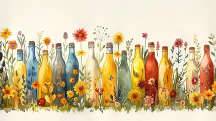 Crédence de cuisine  ​National Milk Day​. Vibrant watercolor illustration featuring cows and bottles of milk in diverse colors.  © Jane_S