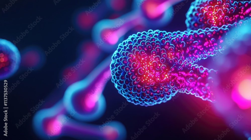 Poster cancer cells idea. vibrant microscopic view of cells showcasing intricate biological structures.