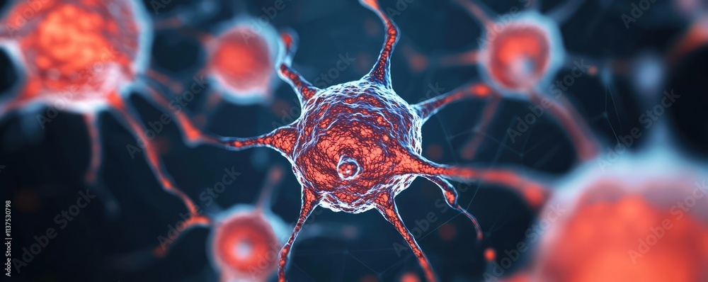 Poster Cancer cells idea. Close-up view of neurons highlighting intricate structures and vibrant colors.