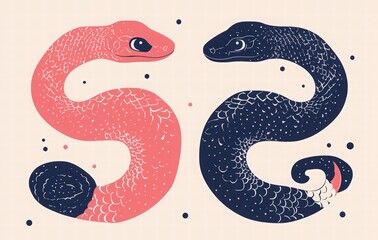 Obraz premium red snake Chinese New Year 2025 card design with geometric shapes and a colorful, patterned fabric wrapped around it. new year card background for the Chinese Lunar New Year of the Snake