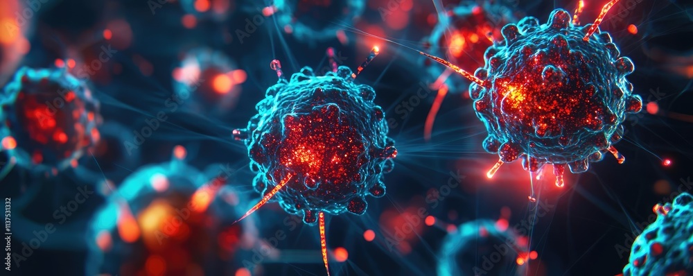 Poster cancer cells idea. close-up view of vibrant cells showcasing intricate biological structures.