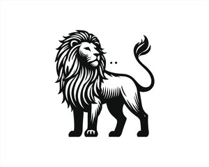 Lion full body Logo Design Vector Template. Black and white Lion vector illustration.	
