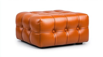 Obraz premium A photostock of a tufted leather ottoman in rich brown tones, isolated on a white background, perfect for luxury furniture catalogs, High Quality