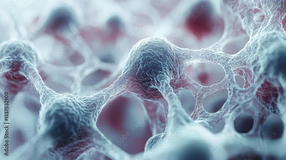 Poster Cancer cells idea. Close-up view of molecular structures displaying intricate cellular networks and connections.