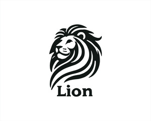 Lion Logo Design Vector Template. Lion Head Logo Icon Vector illustration. Black and white Lion head vector illustration.	
