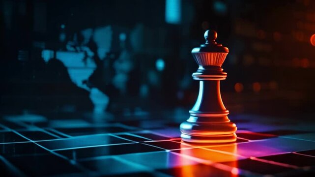 Chess piece standing out in a digital environment with glowing effects.