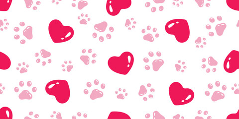 heart seamless pattern footprint dog paw valentine glossy icon vector puppy kitten cartoon gift wrapping paper scarf isolated doodle repeat wallpaper tile background illustration design