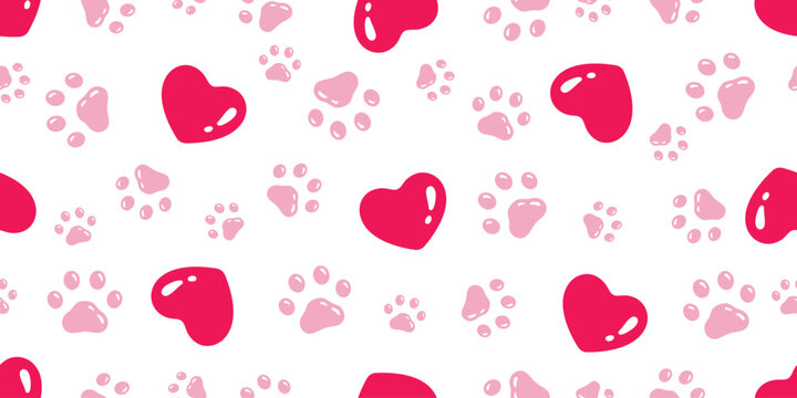 heart seamless pattern footprint dog paw valentine glossy icon vector puppy kitten cartoon gift wrapping paper scarf isolated doodle repeat wallpaper tile background illustration design
