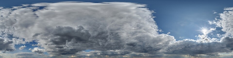 sky hdri 360 panorama with dark clouds before storm in seamless equirectangular projection for use in 3d graphics as skydome or edit drone panoramas for sky replacement