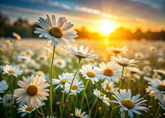 Long Exposure Daisy Field Summer Sun Photography, Sunny Meadow, Blooming Daisies,  Summer Flowers,  Field of Daisies, Nature Photography, Landscape Photography