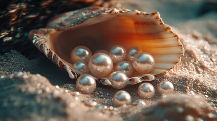 Beach Shell Filled With Pearls