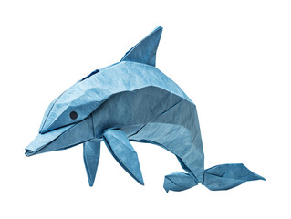 Fototapeta premium Blue Paper Origami Dolphin Isolated on White Background