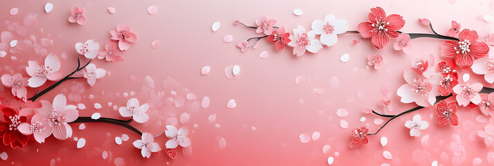 Fototapeta premium A serene image of delicate cherry blossoms against a soft pink background, evoking springtime beauty and tranquility.
