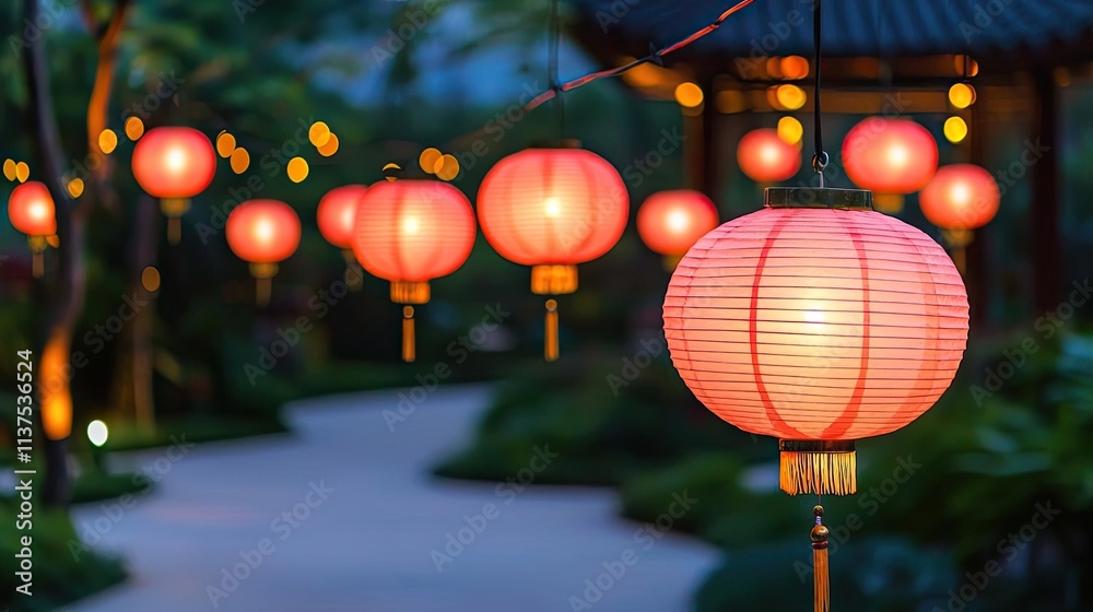 Aufkleber chinese lanterns idea. beautiful lanterns illuminate a serene garden path, creating a magical evenin