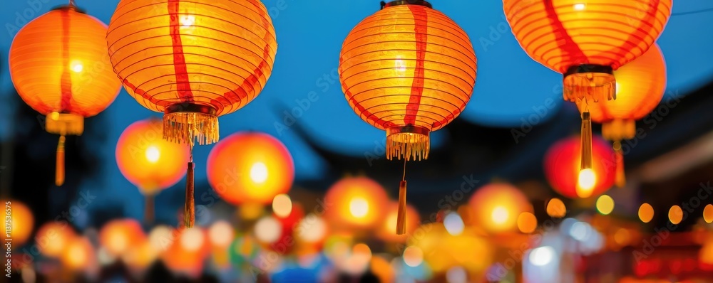 Poster chinese lanterns idea. vibrant chinese lanterns illuminate the night, creating a festive atmosphere.