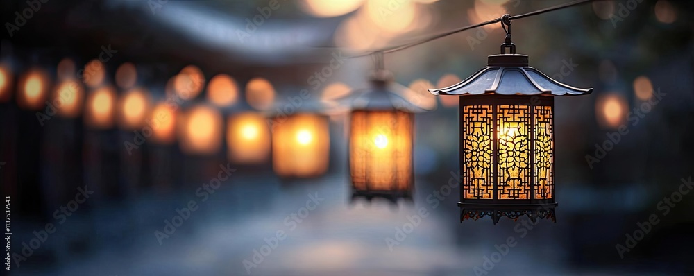 Aufkleber chinese lanterns idea. beautifully lit lanterns create a warm ambiance in a serene evening setting.