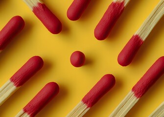 Naklejka premium Red Matches Arranged Symmetrically On Yellow Background