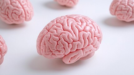 A photostock of raw brain anatomical models in pink tones, isolated on a clean white background, educational and detailed, High Quality