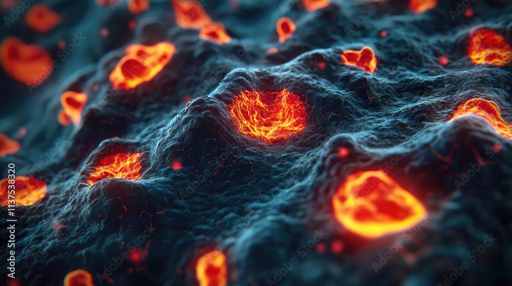 Poster cancer cells idea. close-up view of vibrant cells with glowing details showcasing intricate structur
