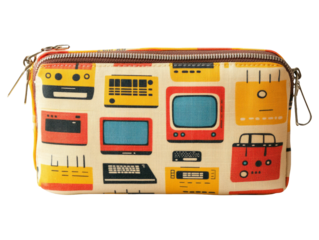 Retro Fabric Pencil Case with Computer Motifs Isolated on Background
