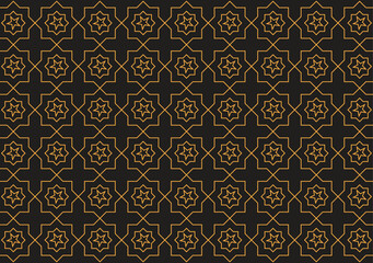 An Islamic geometric star abstract pattern in gold showcases intricate, symmetrical designs, offering a luxurious and timeless textured background.