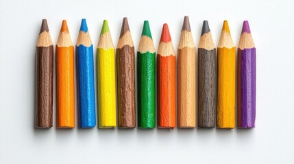 A photostock of a colorful row of wax crayons, isolated on a clean white background, creative and vibrant, High Quality