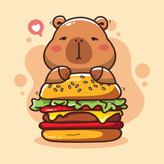 cute bear with hamburger and heart vector illustration 