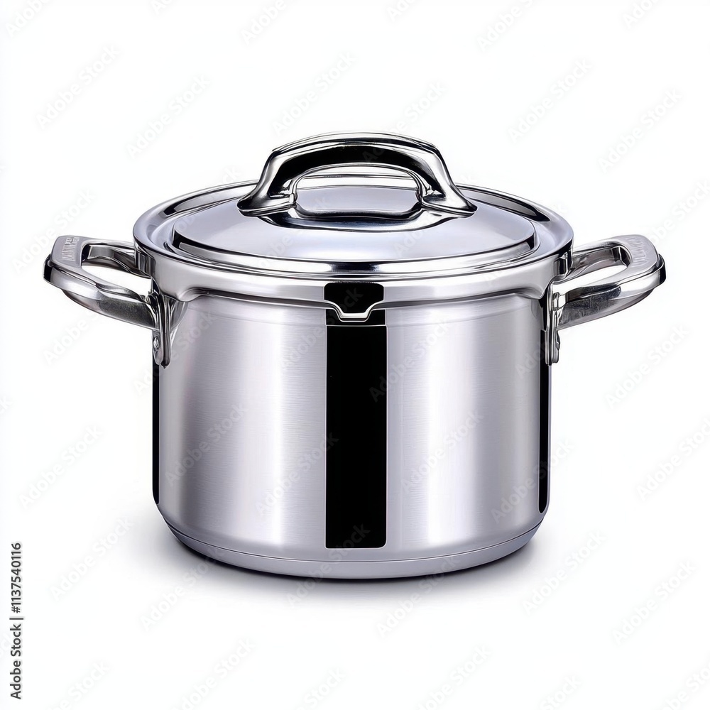 Wall mural A photostock of a compact silver pressure cooker, isolated on a clean background, ideal for modern kitchen advertising, High Quality