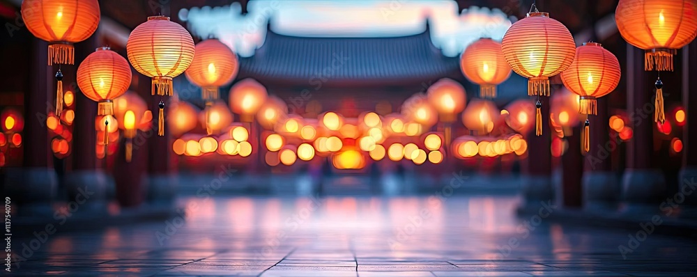 Poster chinese lanterns idea. colorful lanterns illuminate a serene evening, creating a magical atmosphere.