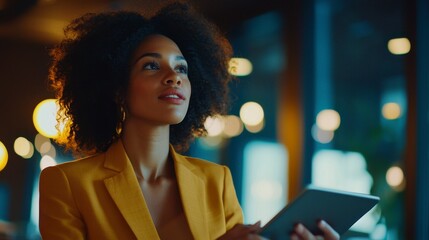 Woman engaged in digital work modern office professional environment indoor focused mindset for productivity