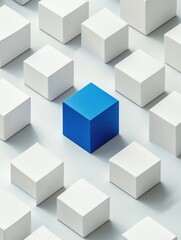 Single Blue Cube Among White Cubes