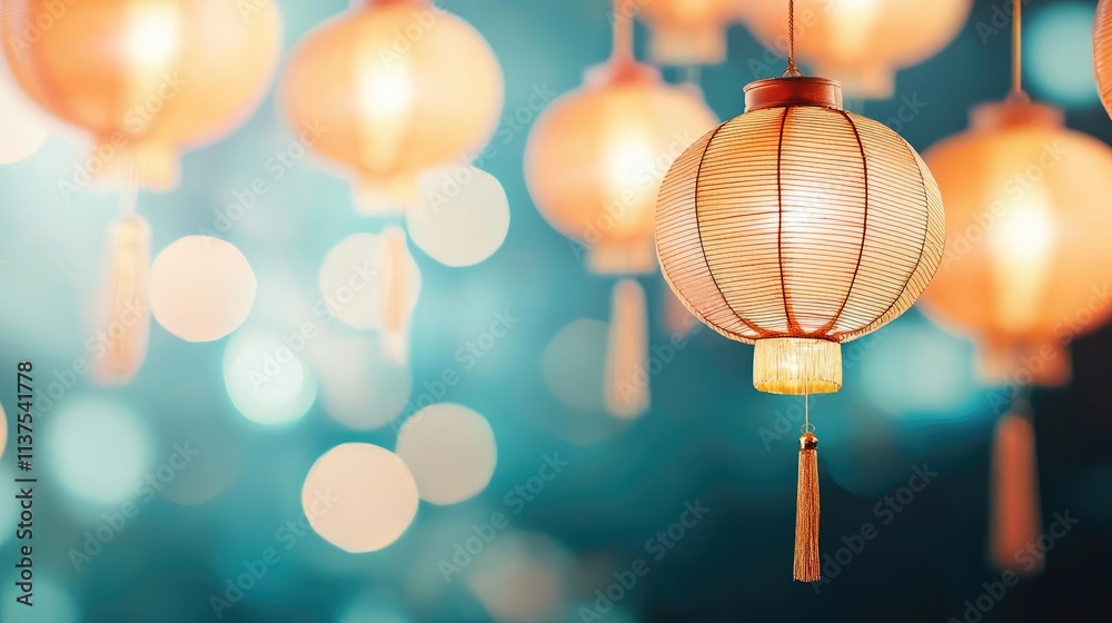 Poster chinese lanterns idea. charming illuminated lanterns create a festive atmosphere in a vibrant settin