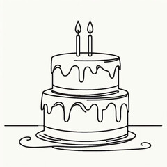 Simple black-and-white outline of a celebratory cake with a candle 